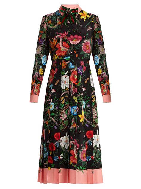 gucci black flower dress|gucci pleated dress.